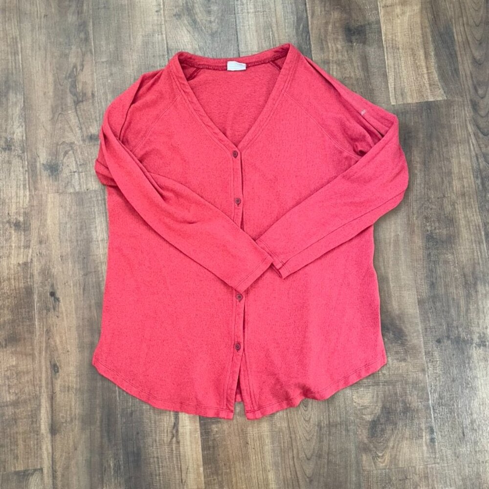 Columbia Long Sleeve Button-Front Knit Top‎ Red Heather Size XL
